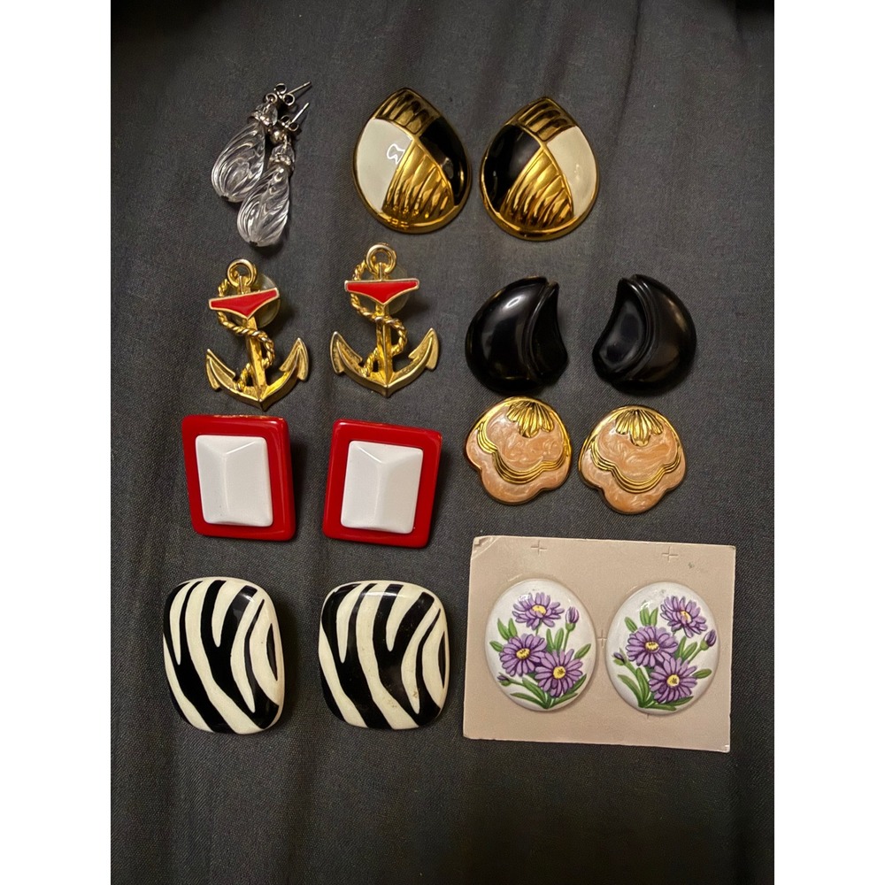 Vintage Avon 80s 90s Earring Lot 8 Pairs Statement Studs Nautical Floral Retro